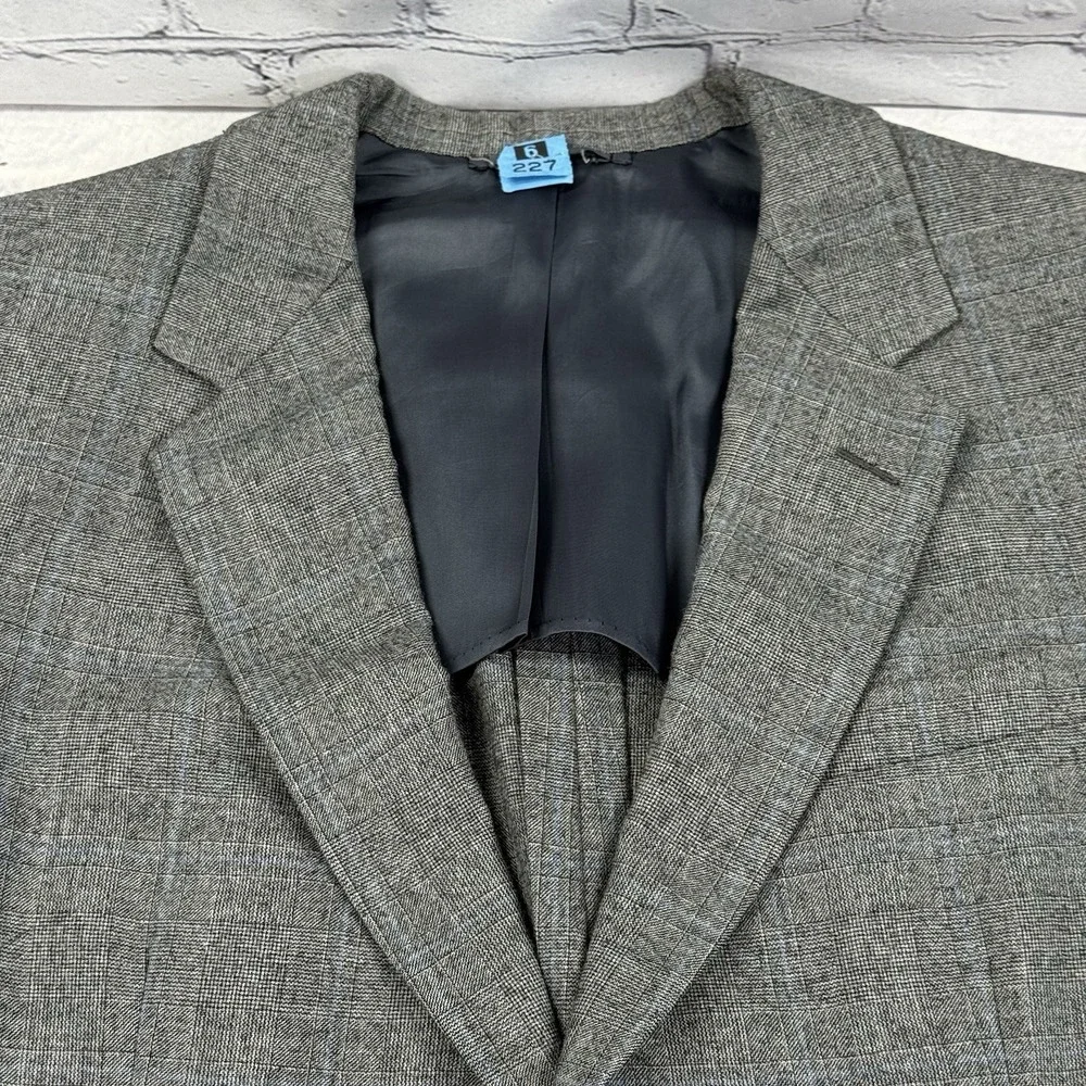 VTG Hickey Freeman Suit 42L Pure Wool Gray‎ Glen Check 36L Pants USA 90s